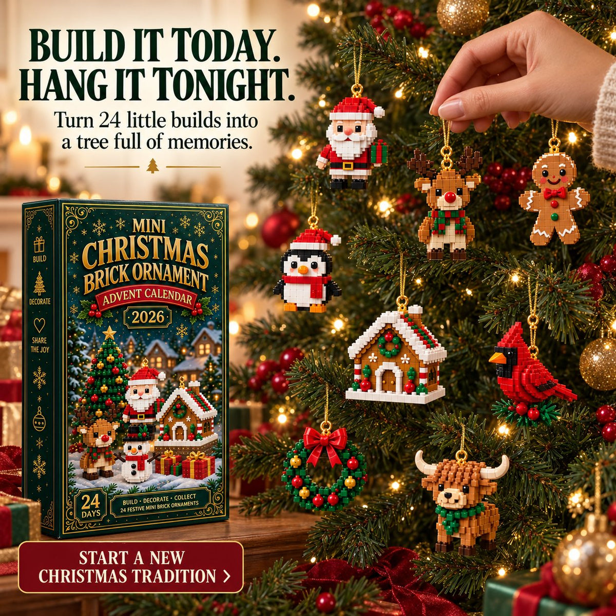 ⏳ Last day! 49% Off 🎄 24-Day Christmas Ornament Advent Calendar| 24 buildable ornaments for your tree & holiday decor 🧱